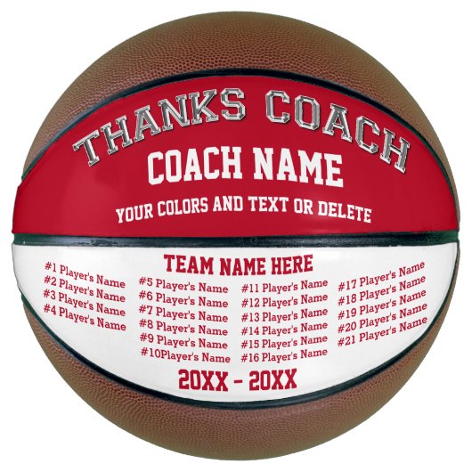 バスケ赤と白ットボパーソナライズされたールのコーチ バスケットボール (正面)