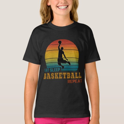 バスケ がんばれ Eat Sleep Basketball Repeat Tシャツ (正面)