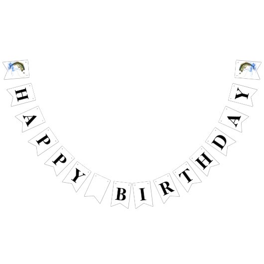 バスジャンプ魚釣りハッピーバースデー バンティングフラッグ (全)