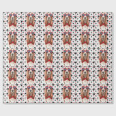 バスセットハウンドおもしろいドッグラブ赤いハートとポーズ ラッピングペーパー (フラット)