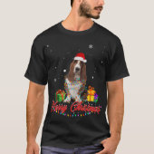 バスセットハウンドドッおもしろいグクリスマスサンタクリスマスL Tシャツ (正面)