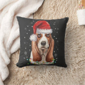 バスセットハウンドドッグおもしろいクリスマスサンタハットライト クッション (ブランケット)