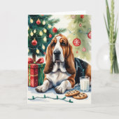 バスセットハウンドドッグのクリスマスグリーティング カード (正面)