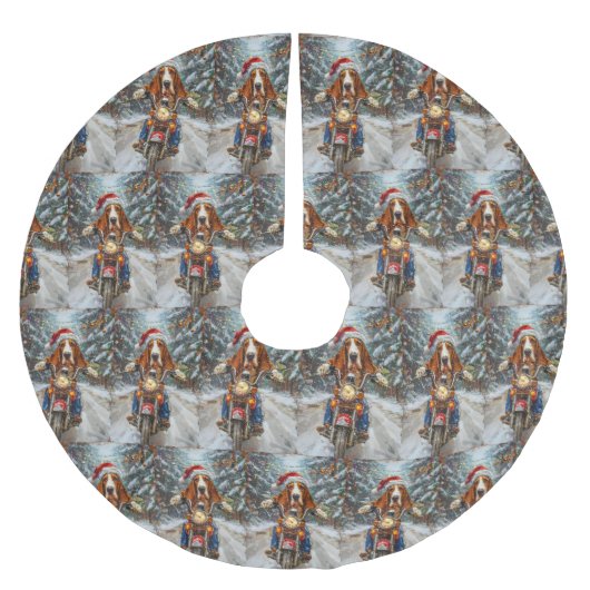 バスセットハウンドドッグオートバイクリスマス ブラッシュドポリエステルツリースカート (正面)