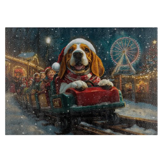 バスセットハウンドドッグローラーコースタークリスマス カッティングボード (正面)