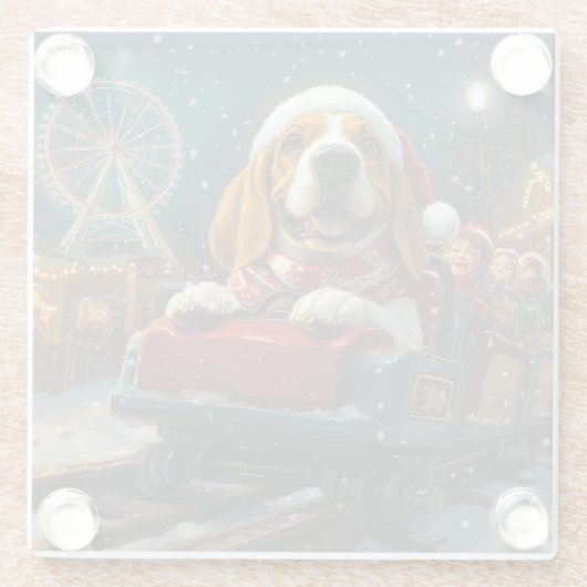 バスセットハウンドドッグローラーコースタークリスマス ガラスコースター (裏面)