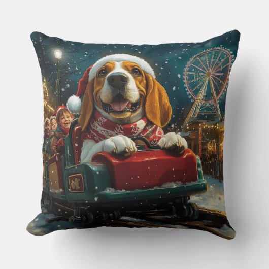 バスセットハウンドドッグローラーコースタークリスマス クッション (正面)