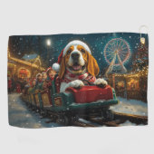 バスセットハウンドドッグローラーコースタークリスマス ゴルフタオル (横)