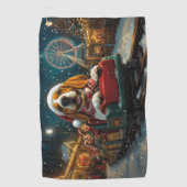 バスセットハウンドドッグローラーコースタークリスマス ゴルフタオル (正面)