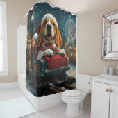 バスセットハウンドドッグローラーコースタークリスマス シャワーカーテン (インサイチュ)