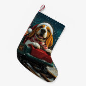 バスセットハウンドドッグローラーコースタークリスマス スモールクリスマスストッキング (正面 (吊り時))