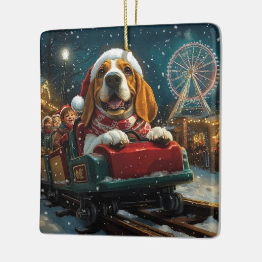 バスセットハウンドドッグローラーコースタークリスマス セラミックオーナメント (左)