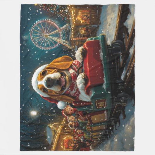 バスセットハウンドドッグローラーコースタークリスマス フリースブランケット (正面)