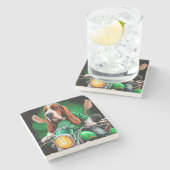 バスセットハウンドドッグ自転車を運転するセント・パトリックの日 ストーンコースター (横)