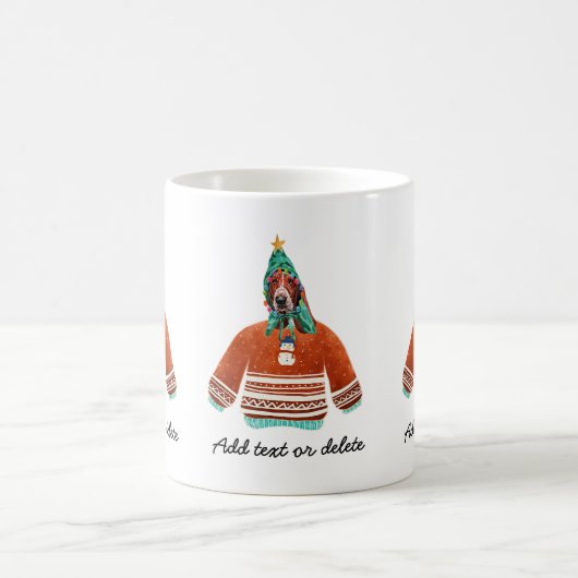 バスセットハウンド醜いセーターを着てクリスマスドッグ恋人 コーヒーマグカップ (中央)