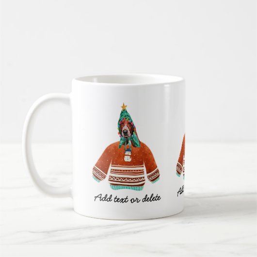 バスセットハウンド醜いセーターを着てクリスマスドッグ恋人 コーヒーマグカップ (左)