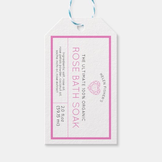 バスソーク塩またはバスボムピンク製品ラベル ギフトタグ (正面)