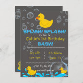 バスタイムゴムダッキー（アヒルちゃん）誕生日招待状 招待状 (正面/裏面)
