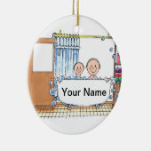 バスタイム、1人の子供とパパ セラミックオーナメント (右)