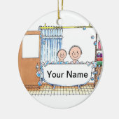 バスタイム、1人の子供とパパ セラミックオーナメント (左)