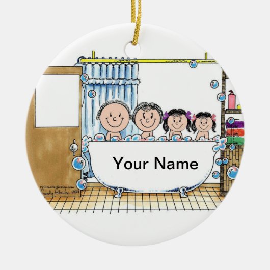 バスタイム、2人の女の子 セラミックオーナメント (正面)