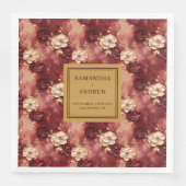 バスタイリッシュルガンディ金ゴールドの結婚花模様付きナプキン (正面)