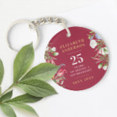 バスタイリッシュルグンディ赤と白フローラ記念日 キーホルダー