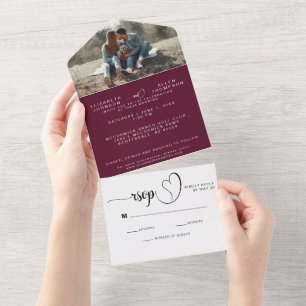 バスタイリッシュルモダング結婚ンディの写真カスタムRSVP オールインワン招待状