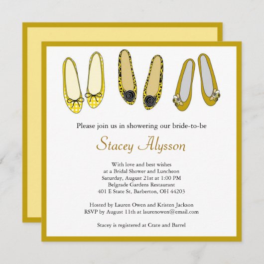 バスタイリッシュレエフラットシューズブライダルシャワーの招待 招待状 (正面/裏面)