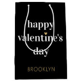 バスタイリッシュレンタインデーハート名前をカスタムするブラック ミディアムペーパーバッグ (正面)