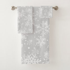 バスタウモノトーンのル、スノーフレークデザイン、グレースケール バスタオルセット