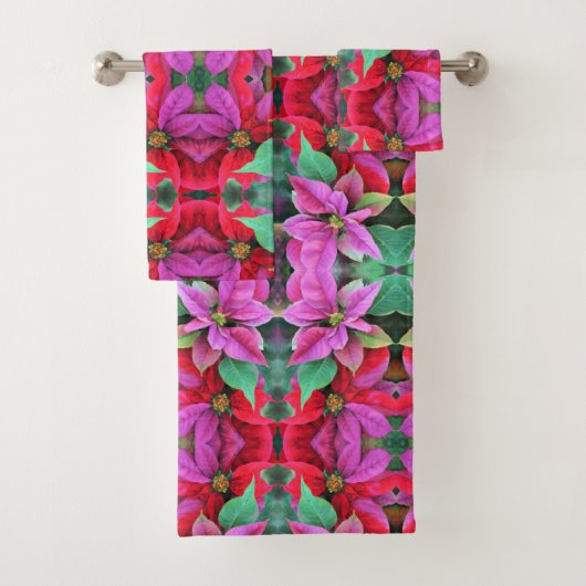 バスタオオルセットピンク&レッドポインセティアス バスタオルセット (インサイチュ)