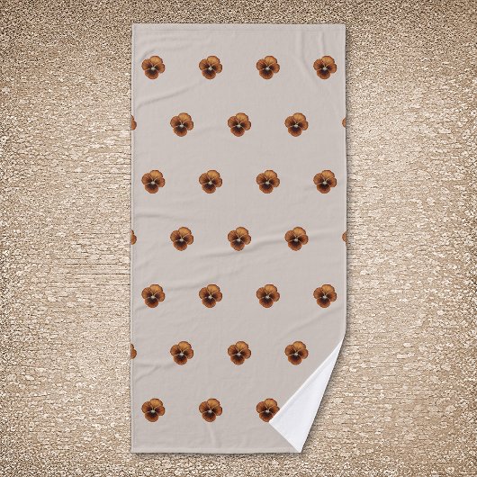 バスタオルに茶色のパンジーの花の継ぎ目のないパターン バスタオル