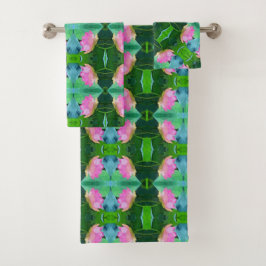 バスタオルセット – ピンクロータス抽象芸術