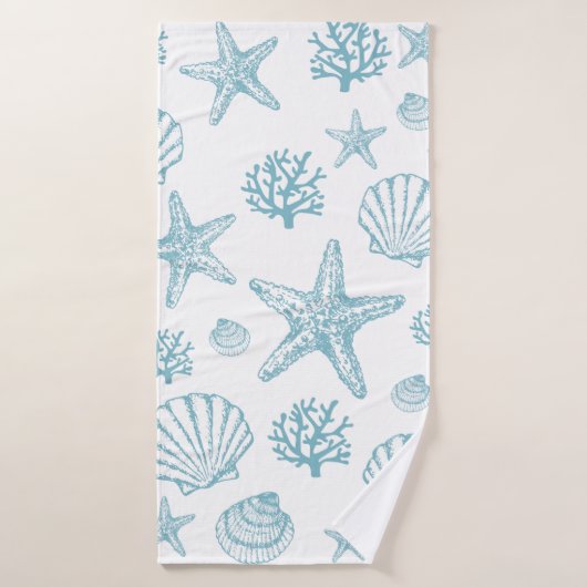 バスタオルティール(緑がかった色)シーシェルスターフィッシュ海老パターン バスタオル (バスタオル)