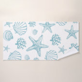 バスタオルティール(緑がかった色)シーシェルスターフィッシュ海老パターン バスタオル (バスタオル)