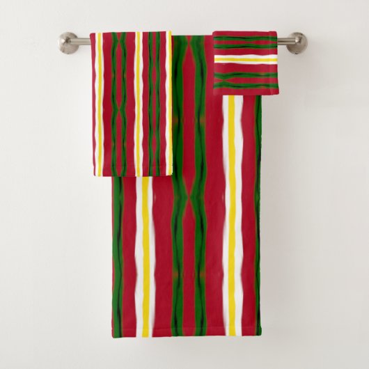 バスタオル赤、緑、黄のストライプ色 バスタオルセット (インサイチュ)