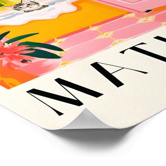 バスタブに灰色のタビー猫、ピンクのバスルームの壁Ar ポスター (角)