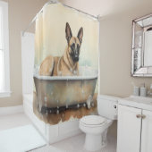 バスタブの中でベルギーのマリノワ水彩のドッグアート シャワーカーテン (インサイチュ)