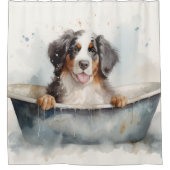 バスタブの中でベルネーゼ山の水彩犬アート シャワーカーテン (正面)