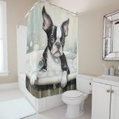 バスタブの中でボストンテリア水彩犬アート シャワーカーテン (インサイチュ)