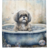 バスタブの中でラサアプソ水彩犬アート シャワーカーテン (正面)