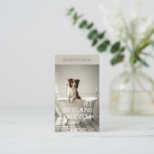 バスタブの中で犬を飼うペットグルーミングサービスグレー 名刺 (スタンド正面)