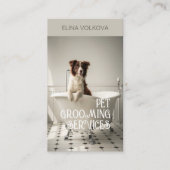 バスタブの中で犬を飼うペットグルーミングサービスグレー 名刺 (正面)