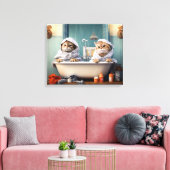 バスタブの中にかわいい猫カップル キャンバスプリント (インサイチュ (リビング))