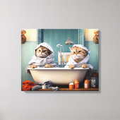 バスタブの中にかわいい猫カップル キャンバスプリント (正面)