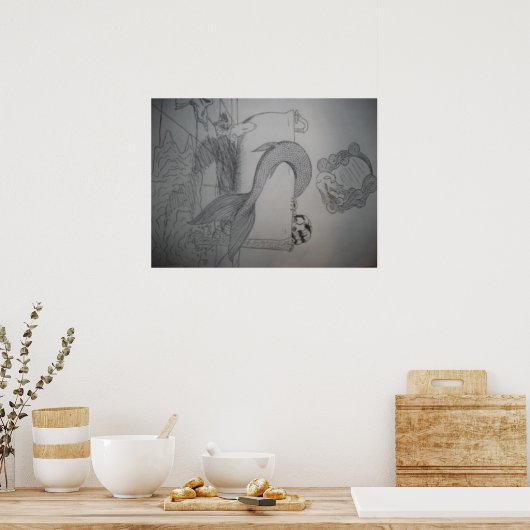 バスタブの中のゴシック様式の人魚のポスター ポスター (キッチン)