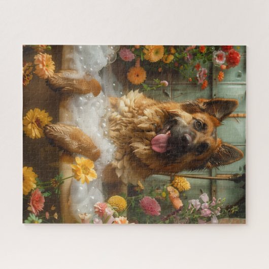 バスタブの中のドイツの羊飼い |ドイツの羊飼いの贈り物 ジグソーパズル (横)