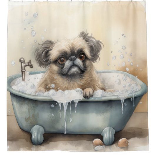 バスタブの中のペッキーズ水彩犬のアートシャワー シャワーカーテン (正面)