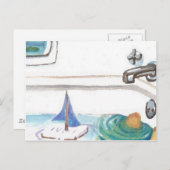 バスタブの中のボート過去時間はビーチに行く ポストカード (正面/裏面)